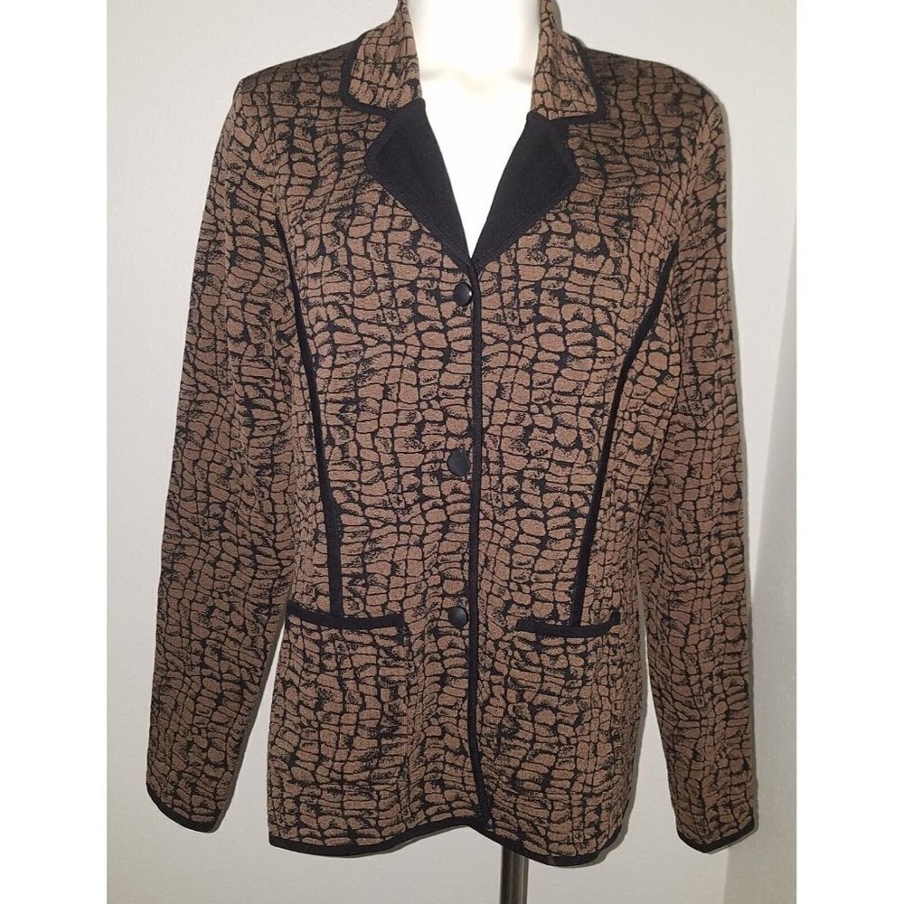 VTG Exclusively Misook Brown Black Button Front Jacket Size Small Acrylic